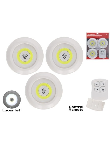 SET 3 LAMPARAS LUZ LED CON CONTROL REMOTO 9X1,5 CM