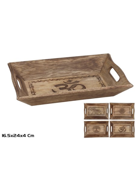 BANDEJA MADERA TALLADA 16,5X24X4CM 4 SURTIDOS