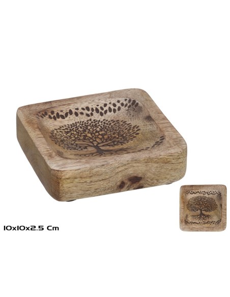 BANDEJA MADERA 10X10X2,5CM ARBOL VIDA