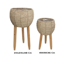 SET 2 MACETEROS C/PIE LUZ NATURAL 24X24X48CM