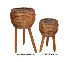 SET 2 MACETEROS C/PIE LUZ CAFE 24X24X48CM