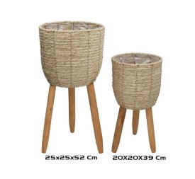 SET 2 MACETEROS C/PIE IREN NATURAL 25X25X52CM