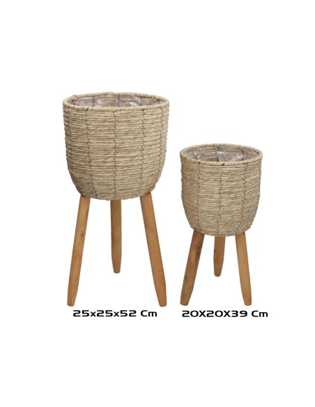 SET 2 MACETEROS C/PIE IREN NATURAL 25X25X52CM
