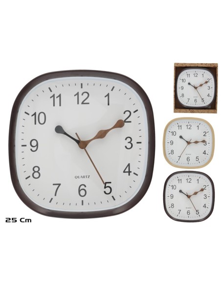RELOJ PARED EFECTO MADERA ALMA 25CM 2 SURT.