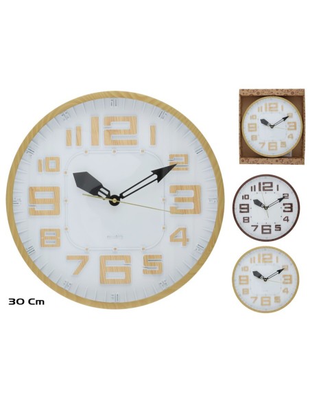RELOJ PARED EFECTO MADERA BYGH 30CM 2 SURT.
