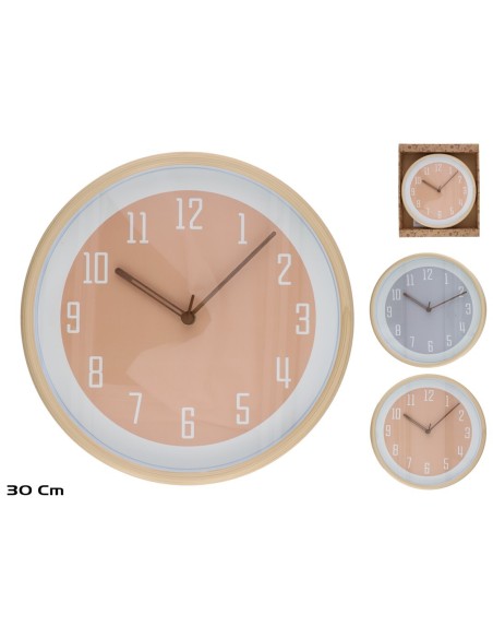 RELOJ PARED EFECTO MADERA DUAH 30CM 2 SURT.