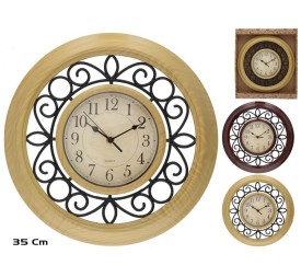 RELOJ PARED EFECTO MADERA BRUN 35CM 2 SURT.