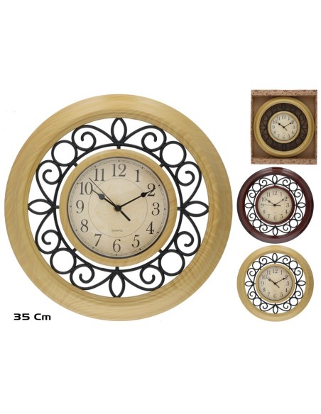RELOJ PARED EFECTO MADERA BRUN 35CM 2 SURT.