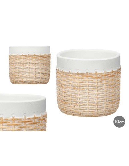 MACETA CEMENTO EFECTO RATAN 10CM BLANCO