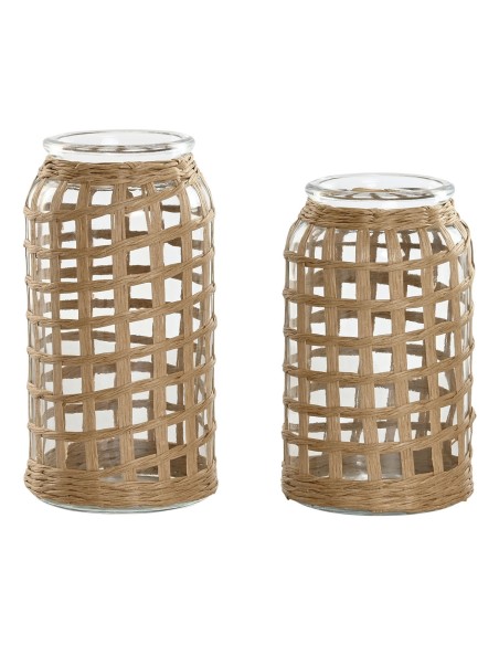 JARRON SET 2 CRISTAL FIBRA 11X11X21 NATURAL