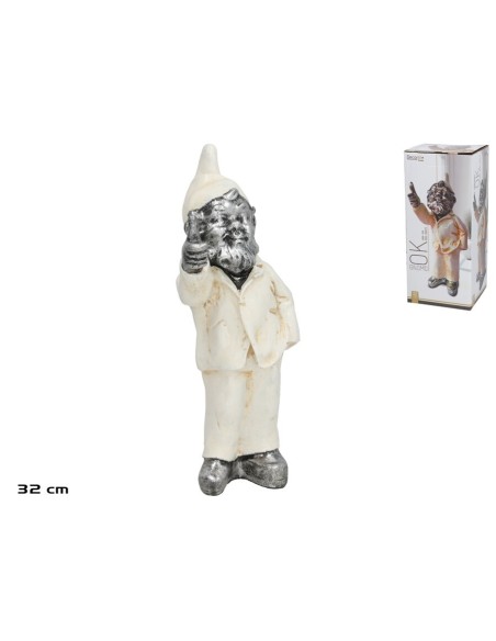 GNOMO  OK RESINA 32 CM CREMA/PLATA