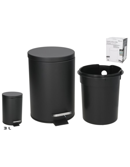 PAPELERA CON PEDAL 3L 16,8X21X24,5CM NEGRA