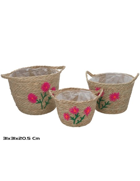 S/3 CESTAS FLORES 31X31X20,5CM