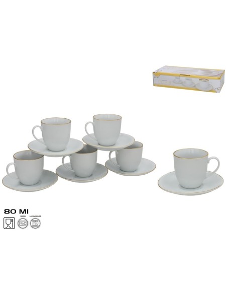 SET 6 TAZAS/PLATO OLIMPI FILO ORO 180CC