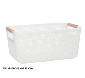CESTA MULTIUSOS ASA MADERA 30,5X20,4X14,2CM BLANCA
