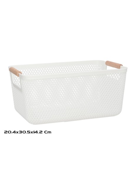 CESTA MULTIUSOS ASA MADERA 30,5X20,4X14,2CM BLANCA