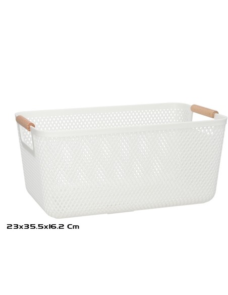 CESTA MULTIUSOS ASA MADERA 35,5X23X16,2CM BLANCA
