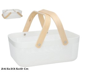 CESTA MULTIUSOS ASA MADERA 33,5X24,5X13CM BLANCA