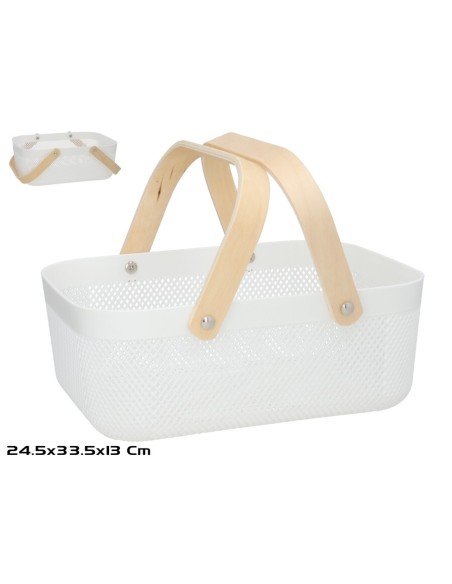 CESTA MULTIUSOS ASA MADERA 33,5X24,5X13CM BLANCA