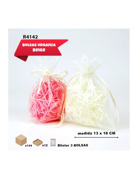 BOLSA DE ORGANZA 13X18CM BEIGE 3UD