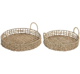 BANDEJA SET 2 SEAGRASS METAL 40X40X15 NATURAL