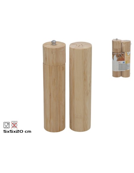 SET SALERO/PIMIENTERO JON BAMBU 5X5X20CM