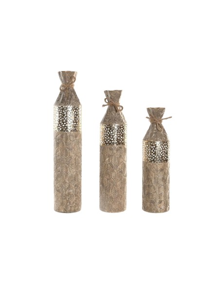 JARRON SET 3 METAL CUERDA 13X13X65 58/49CM DORADO