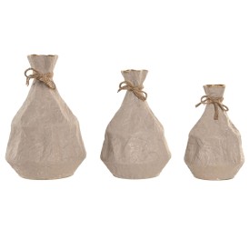 JARRON SET 3 METAL CUERDA 23X23X35 31/28CM BEIGE