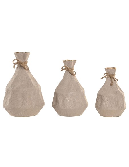 JARRON SET 3 METAL CUERDA 23X23X35 31/28CM BEIGE