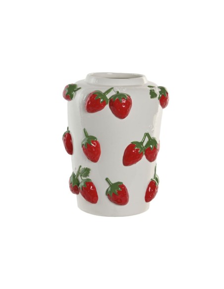 JARRON CERAMICA 21X21X30 FRESAS BLANCO