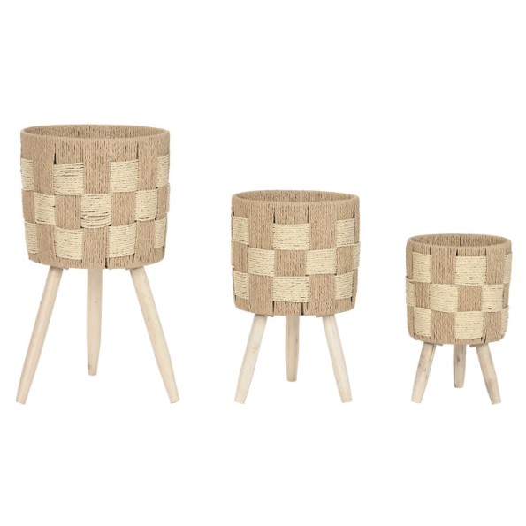 MACETERO SET 3 FIBRA PINO 30X30X56 TRENZADO