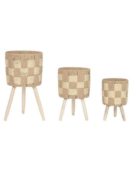 MACETERO SET 3 FIBRA PINO 30X30X56 TRENZADO