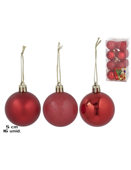SET 16 BOLAS DE NAVIDAD ROJO 5CM 3 SURTI