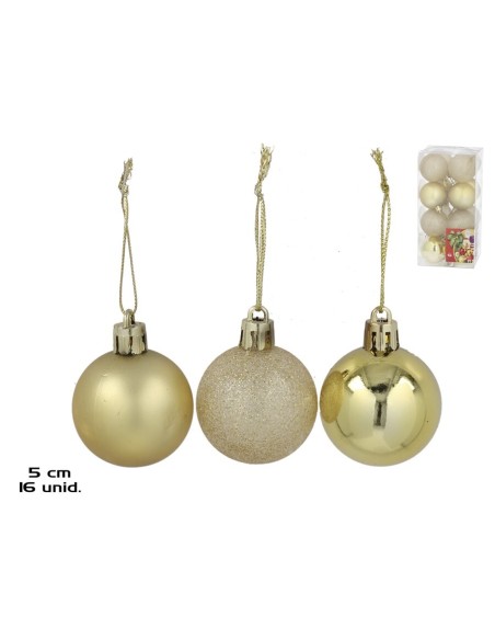 SET 16 BOLAS DE NAVIDAD ORO 5CM 3 SURTID