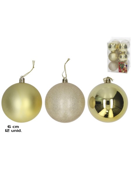 SET 12 BOLAS DE NAVIDAD ORO 6CM 3SURTIDO