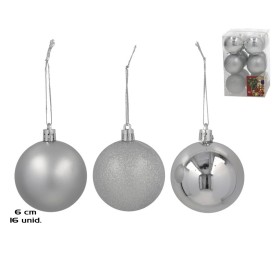 SET 12 BOLAS DE NAVIDAD PLATA 6CM 3 SURT