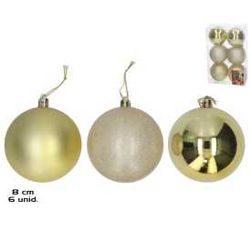 CAJA 6 BOLAS DE NAVIDAD ORO 8CM 3 SURTID