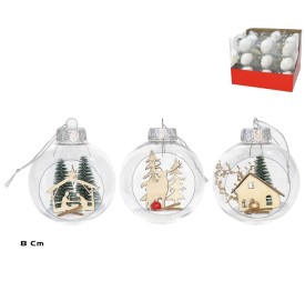 BOLA NAVIDAD TRANSPARENTE ABIERTA 8CM 3S