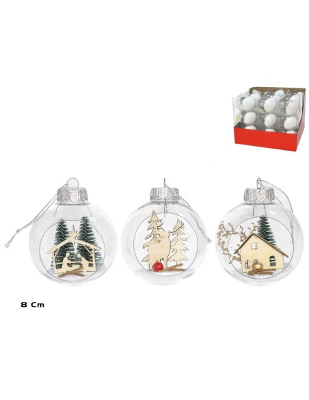 BOLA NAVIDAD TRANSPARENTE ABIERTA 8CM 3S