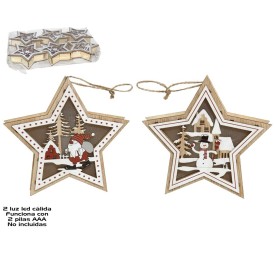 COLGANTE ESTRELLA MADERA 2LED 13CM 2STD