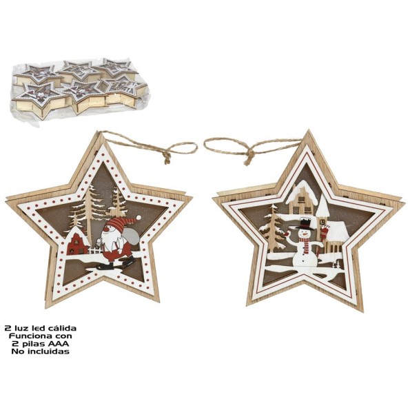 COLGANTE ESTRELLA MADERA CON 2LED 2 STD. 13CM MAVI