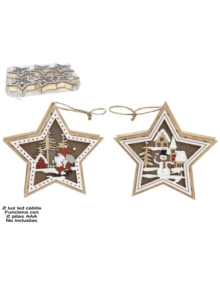 COLGANTE ESTRELLA MADERA 2LED 13CM 2STD