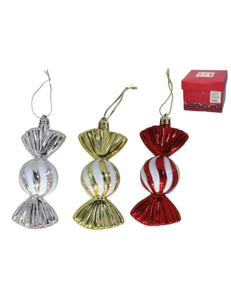 COLGANTE CARAMELO DECORADO 3 COL SRT 11X3,5X4 CM