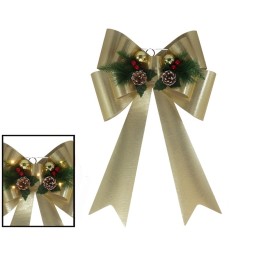LAZO XMAS 5 LED 41X66CM CON PIÑAS DORADO BRILLO