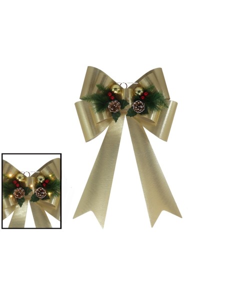 LAZO XMAS 5 LED 41X66CM CON PIÑAS DORADO BRILLO