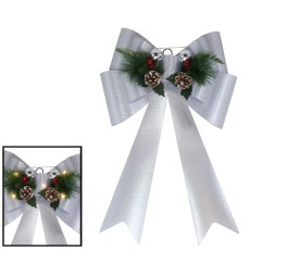 LAZO XMAS 5 LED 41X66CM CON PIÑAS PLATA BRILLO