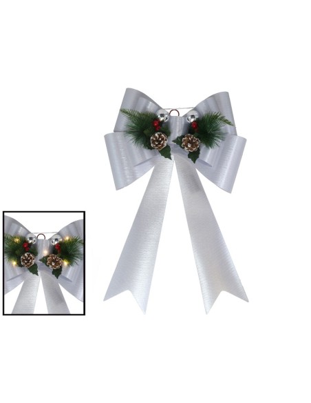 LAZO XMAS 5 LED 41X66CM CON PIÑAS PLATA BRILLO