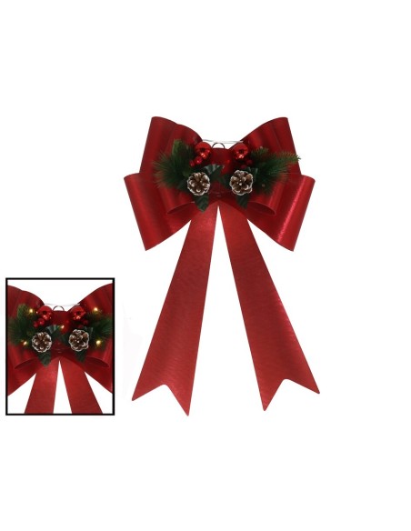 LAZO XMAS 5 LED 41X66CM CON PIÑAS ROJO BRILLO