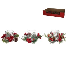 PORTAVELA CRISTAL C/BAYAS ROJAS 18X19X8,5CM 3STD