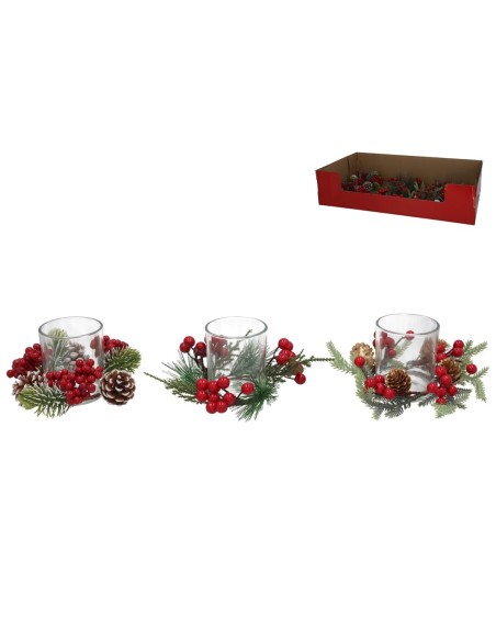 PORTAVELA CRISTAL C/BAYAS ROJAS 18X19X8,5CM 3STD